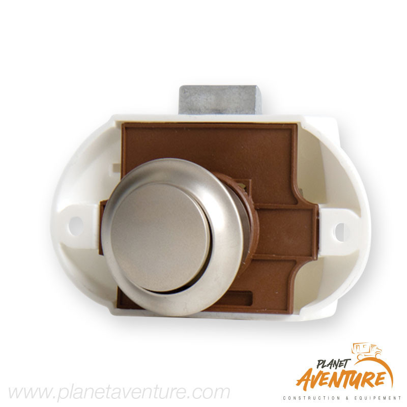 Serrure complète push lock simple boitier blanc bouton argent Serrure complète push lock simple boitier blanc bouton argent